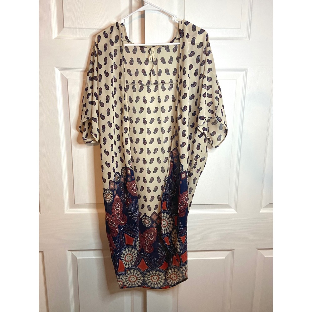 Live 4 Truth Paisley Kimono Cardigan Medium Cream Navy Rust Boho Open Front